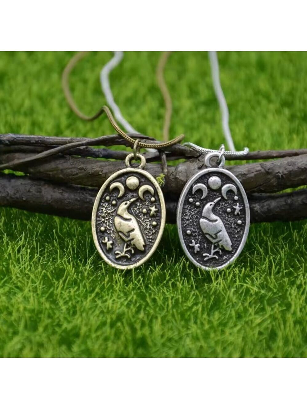 Raven Triple Moon Pendant Necklace - Antique Silver or Bronze Tone #1536 1537